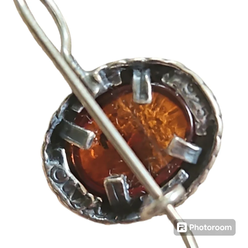 Vintage Amber and Sterling Silver Earrings